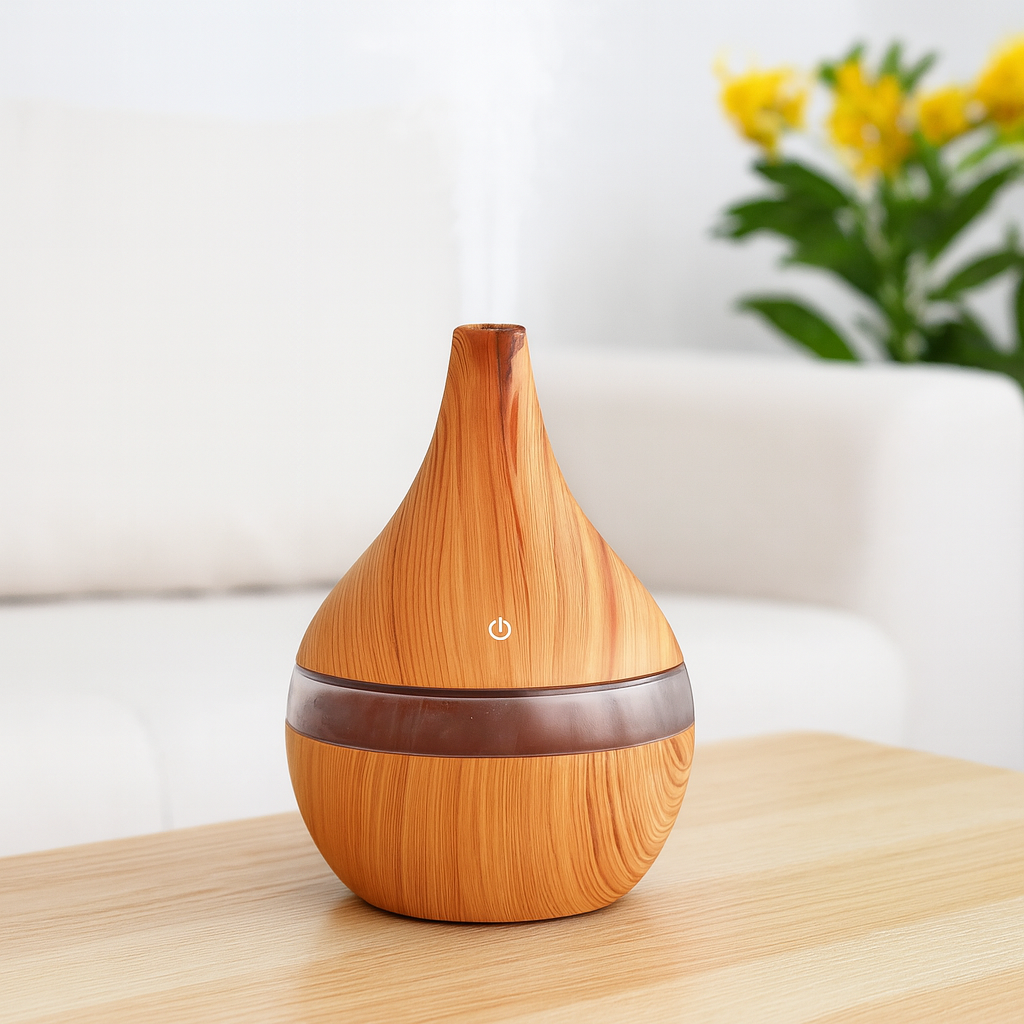 Diffuseur & Humidificateur d’Huiles Essentielles Aspect Bois Clair – 300 ml