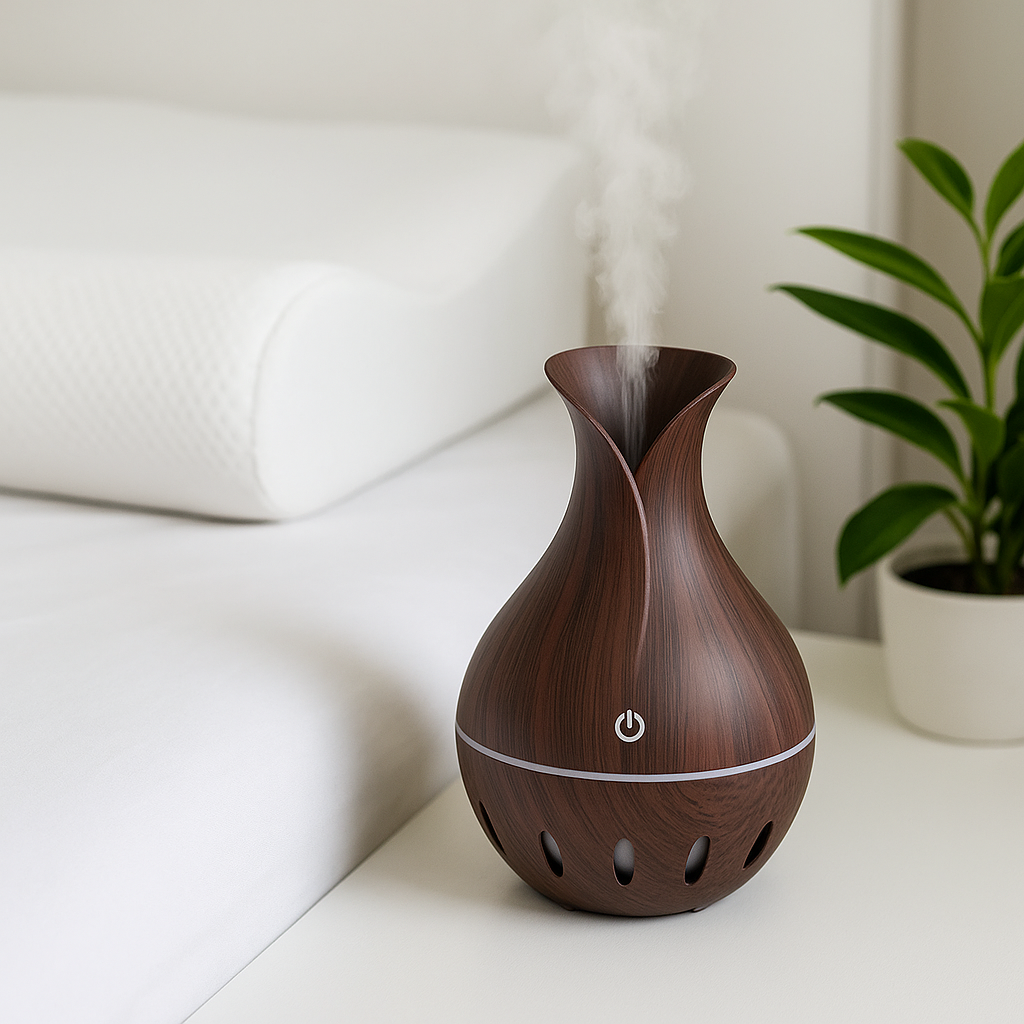 Diffuseur & humidificateur d’huiles essentielles – design bois foncé 130 ml