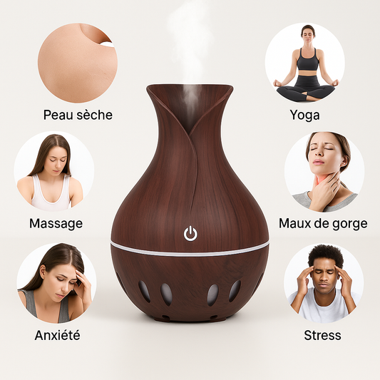 Diffuseur & humidificateur d’huiles essentielles – design bois foncé 130 ml
