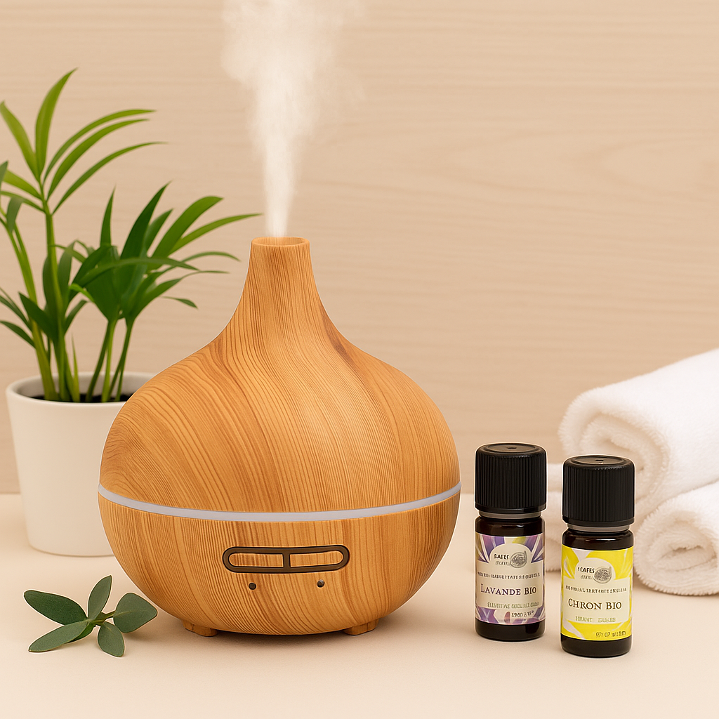 Diffuseur d’Huiles Essentielles Aspect Bois Clair – 235 ml