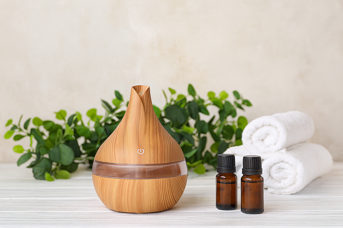 Diffuseur & Humidificateur d’Huiles Essentielles Aspect Bois Clair – 300 ml